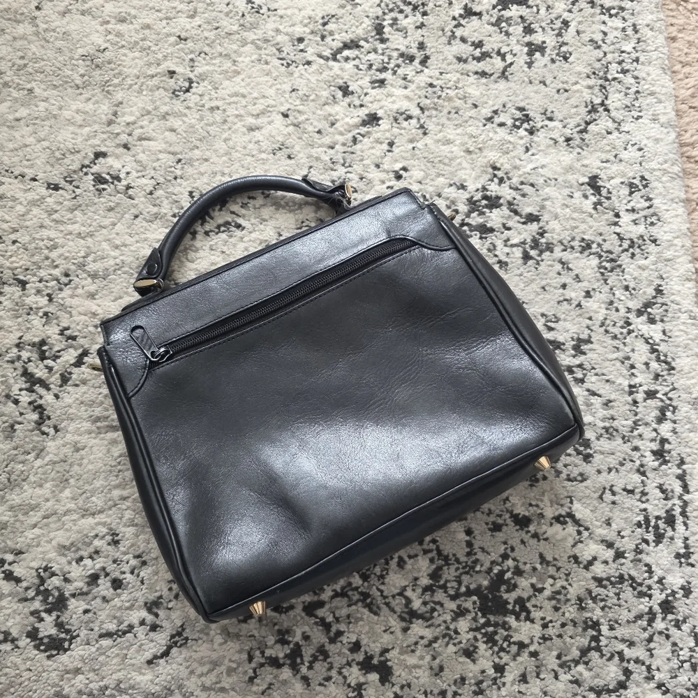 Vintage 90s Leather Flap Satchel Handbag Philippe Silvertone Classic City Chic